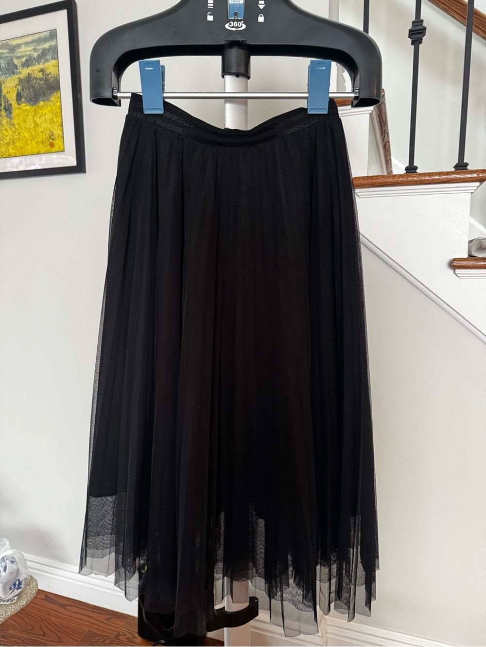 Black Tulle Midi Skirt with Elastic Waist